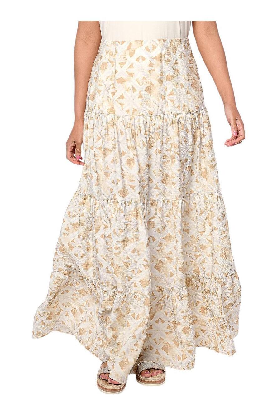 Peace Love World Women's Boheme Printed PullOn Tiered Skirt Khaki Grey - Regular